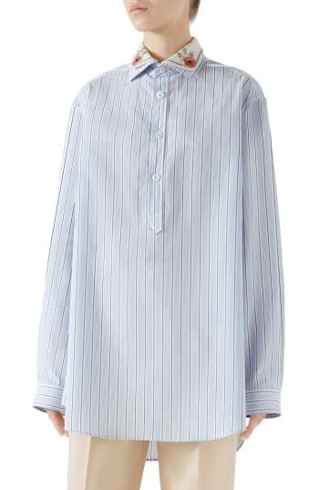 Women's Gucci Cotton Poplin Top With Detachable Embroidered Collar Us / 38 It - Blue