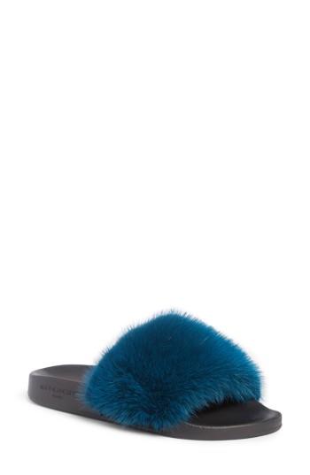 Women's Givenchy Genuine Mink Fur Slide Sandal Us / 38eu - Blue