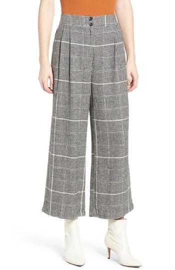 Women's Bp. Pleated Plaid Linen Pants - Black