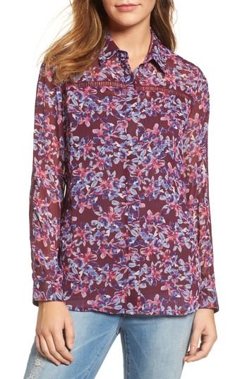 Women's Kut From The Kloth Eve Print Semi-sheer Blouse - Burgundy