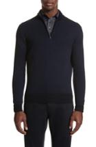 Men's Canali Quarter Zip Wool Sweater Us / 48 Eu R - Blue
