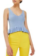 Women's Topshop Ruffle Hem Knit Tank Us (fits Like 0) - Blue