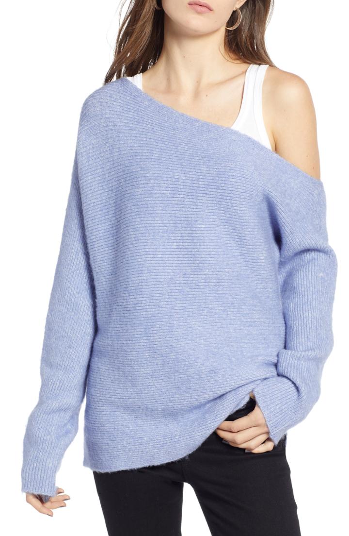 Women's Treasure & Bond One-shoulder Ribbed Sweater, Size - Purple