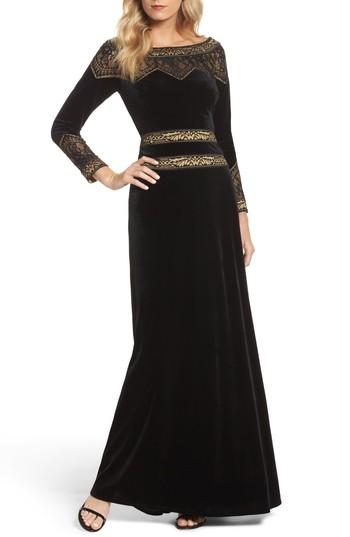 Women's Tadashi Shoji Lace Trim Velvet Gown