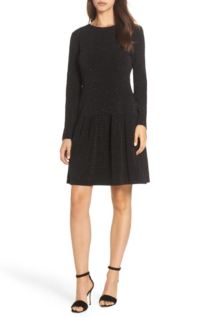 Women's Michael Michael Kors Long Sleeve Pleated Skirt Dress - Black