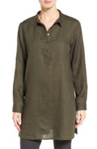 Petite Women's Eileen Fisher Organic Linen Tunic Shirt, Size P - Green