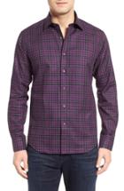 Men's Bugatchi Shaped Fit Check Sport Shirt, Size - Purple