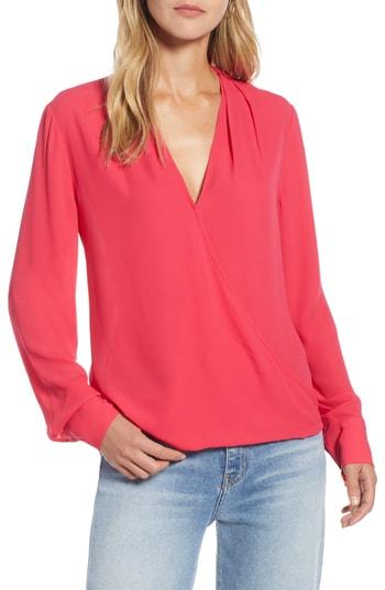 Women's Halogen Surplice Woven Top, Size - Pink