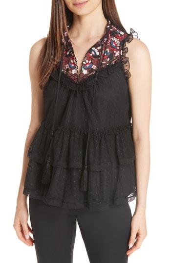 Women's Kate Spade New York Camelia Embroidered Top, Size - Black