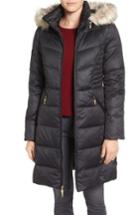 Women's Ellen Tracy Faux Fur Trim Matte Satin Down Coat - Black