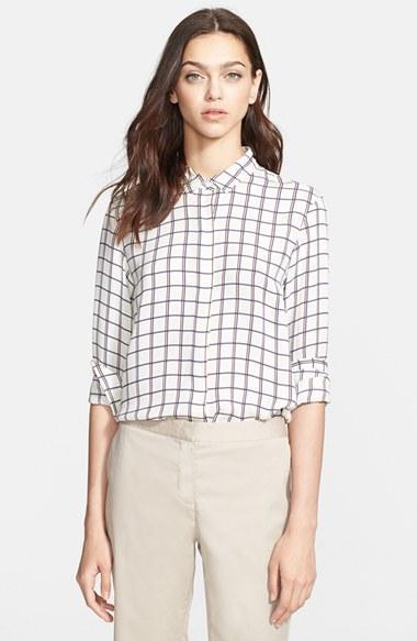 Theory 'daithi' Grid Print Silk Shirt Multi