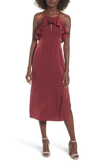 Women's Everly Ruffle Neck Satin Midi Dress - Burgundy