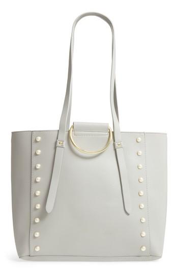 Bp. Imitation Pearl Embellished Faux Leather Ring Tote - Grey