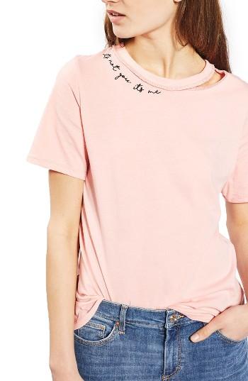 Women's Topshop It's Not Me Slash Tee Us (fits Like 2-4) - Pink