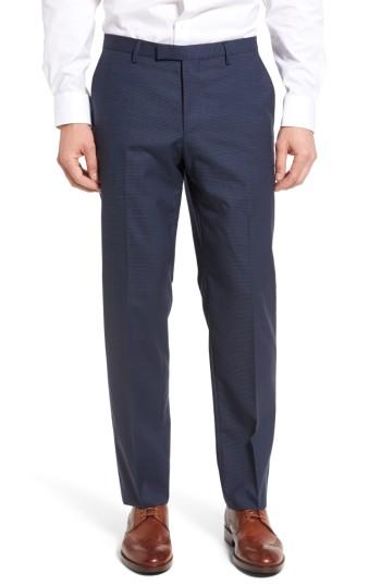 Men's Boss Leenon Flat Front Check Wool Trousers R - Blue