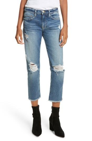 Women's Frame Nouveau Le Straight Raw Hem Jeans - Blue