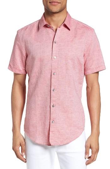 Men's Boss Robbie Slim Fit Linen & Cotton Shirt - Red