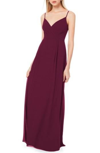 Women's #levkoff Pleated Bodice Chiffon Gown - Burgundy