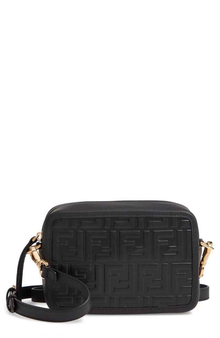 Fendi Mini Logo Embossed Calfskin Leather Camera Bag - Black