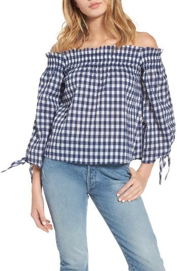 Women's Mcguire Pina Gingham Off The Shoulder Top - Blue