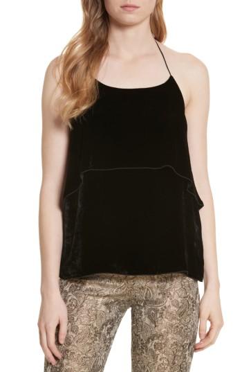 Women's Alice + Olivia Marybeth Halter Ruffle Velvet Top - Black