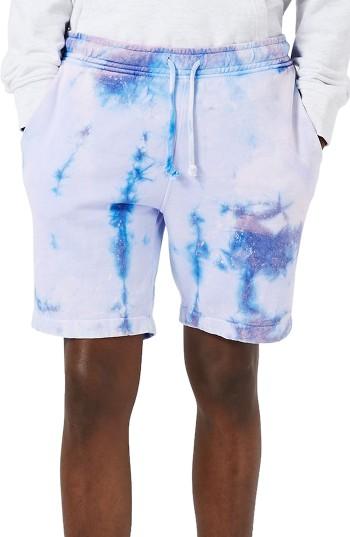 Men's Topman Galaxy Tie Dyed Shorts - Blue