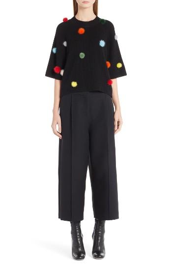 Women's Fendi Cashmere Sweater With Genuine Mink Fur Pompoms Us / 40 It - Black