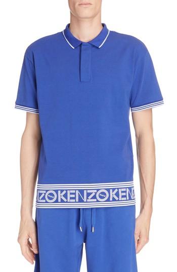 Men's Kenzo Logo Hem Tipped Polo - Blue
