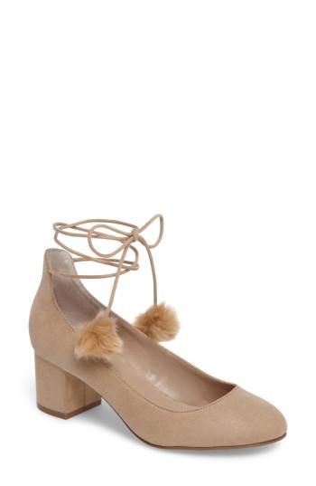 Women's Charles By Charles David Libby Faux Fur Pompom Pump M - Beige