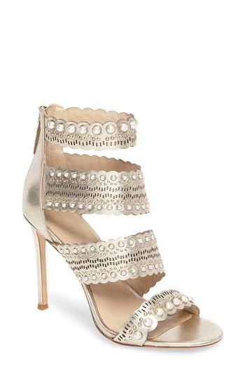 Women's Pour La Victoire Ellura Scalloped Strap Sandal M - Metallic