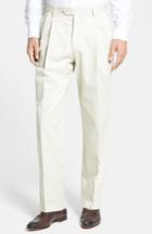 Men's Berle Pleated Cotton Trousers X Unhemmed - Beige