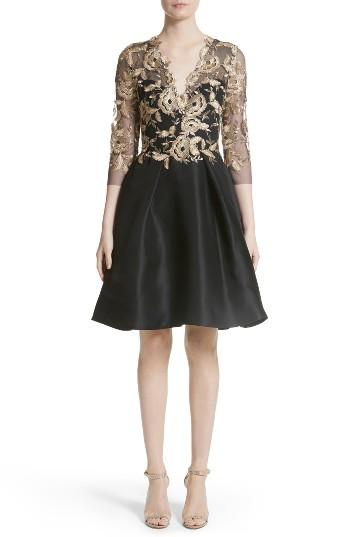 Women's Monique Lhuillier Embroidered Gazar Fit & Flare Dress