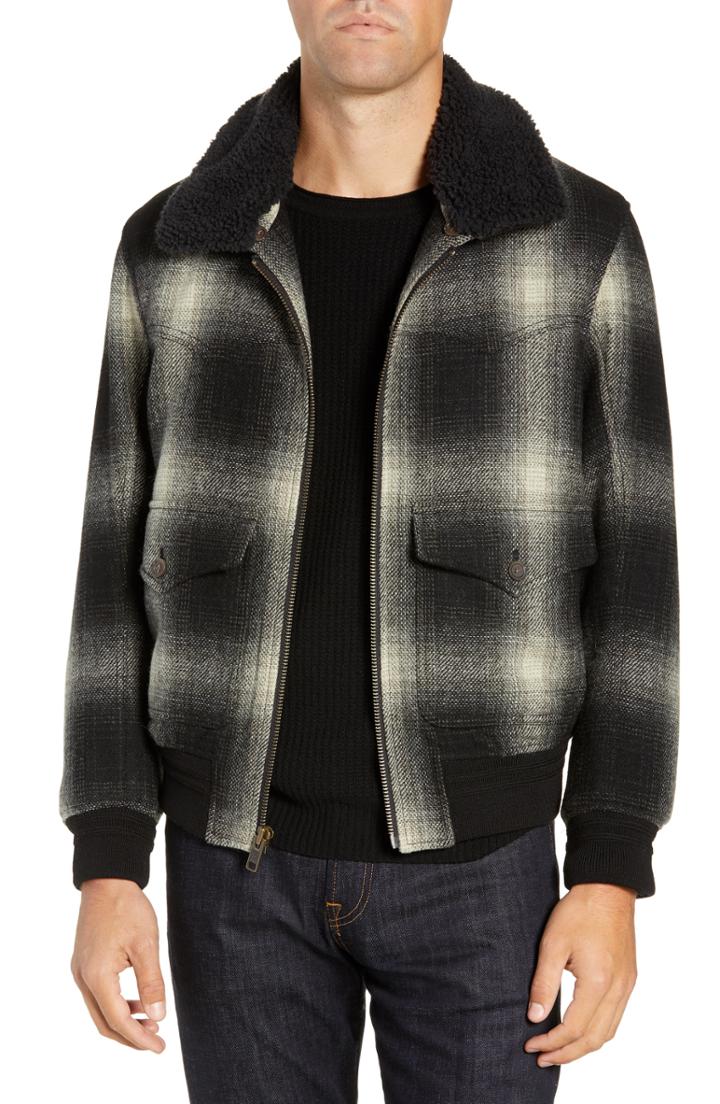 Men's Frye Shadow Plaid Bomber Jacket - Grey