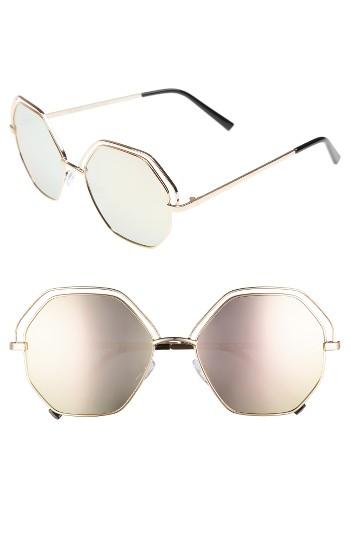 Women's A.j. Morgan Minx 56mm Mirrored Round Sunglasses - Gold/ Pink Mirror