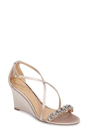 Women's Jewel Badgley Mischka Embellished Strappy Wedge Sandal .5 M - Metallic