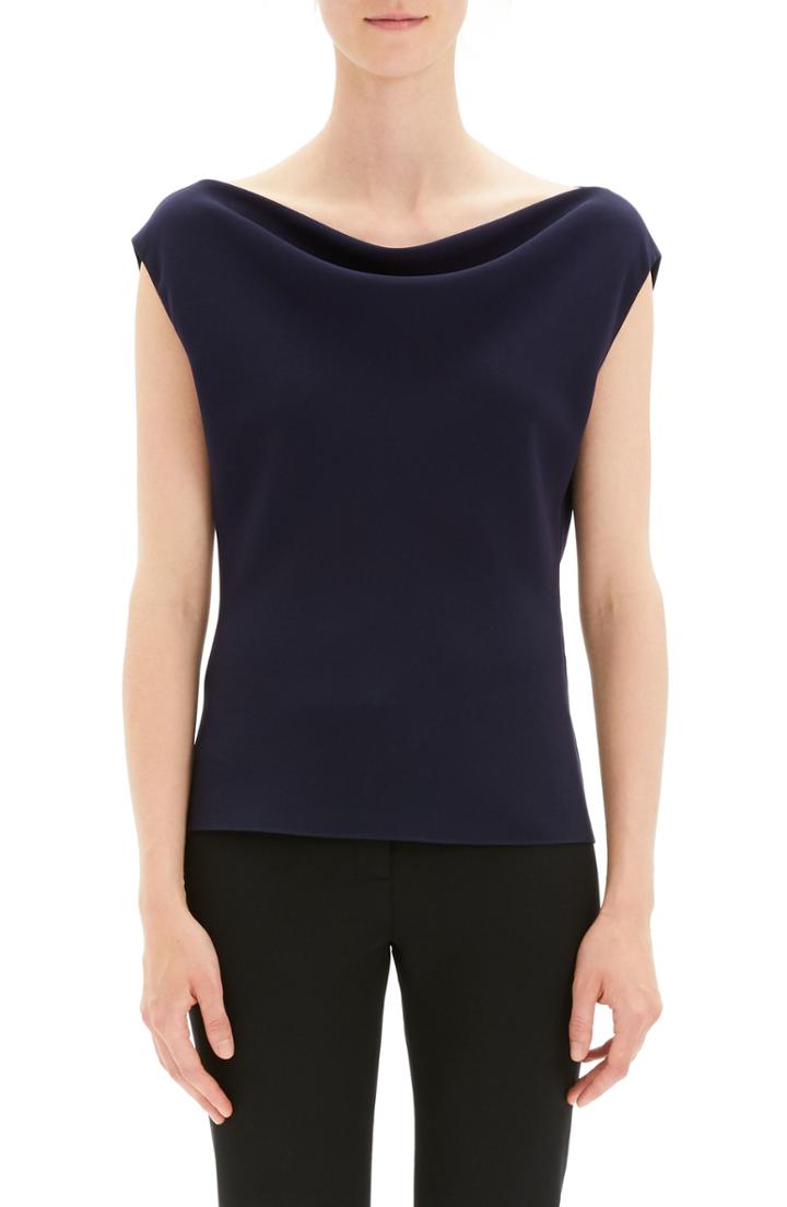 Women's Theory Draped Boat Neck Top, Size - Blue