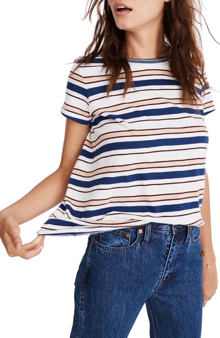 Women's Madewell Whisper Cotton Stripe Ringer Tee, Size - Blue