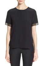 Women's Prabal Gurung Short Sleeve Keyhole Silk Blouse - Black