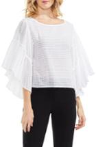 Women's Vince Camuto Grid Drop Shoulder Ruffle Sleeve Blouse, Size - White