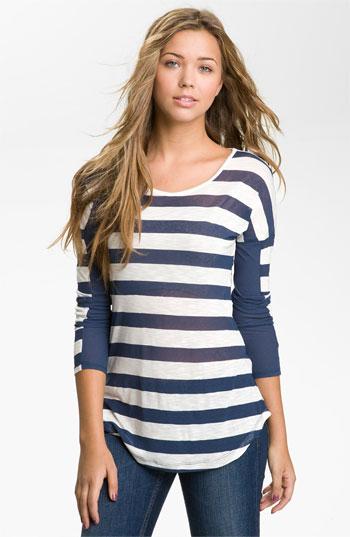 Painted Threads Burnout Stripe Tee (Juniors) Navy And White X-Small