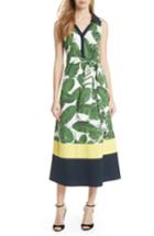 Women's Alice + Olivia Margot Leaf Print Midi Dress - Green