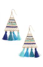 Women's Canvas Triangle Bead & Tassel Earrings