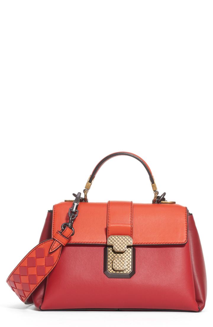Bottega Veneta Small Piazza Bicolor Leather Handbag - Red