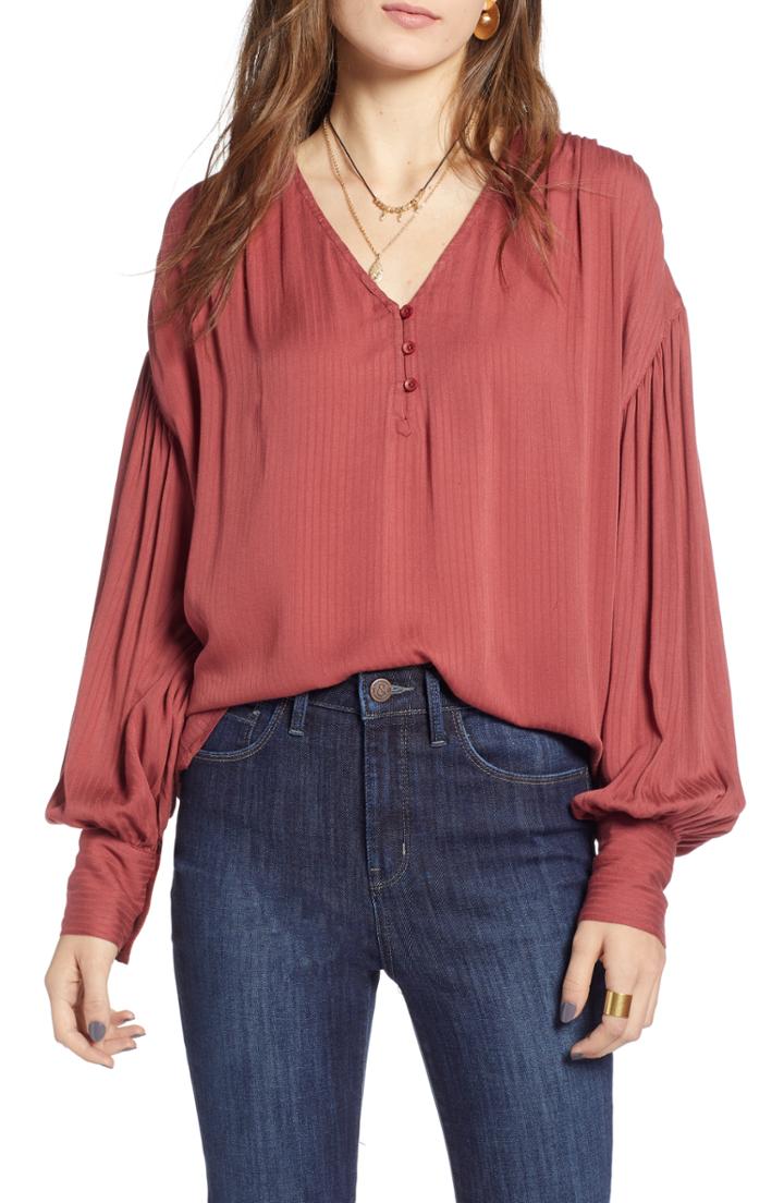 Women's Treasure & Bond V-neck Blouson Top - Red