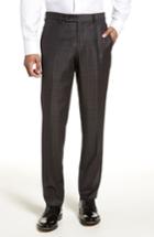 Men's Ted Baker London Jefferson Flat Front Plaid Wool Trousers R - Brown