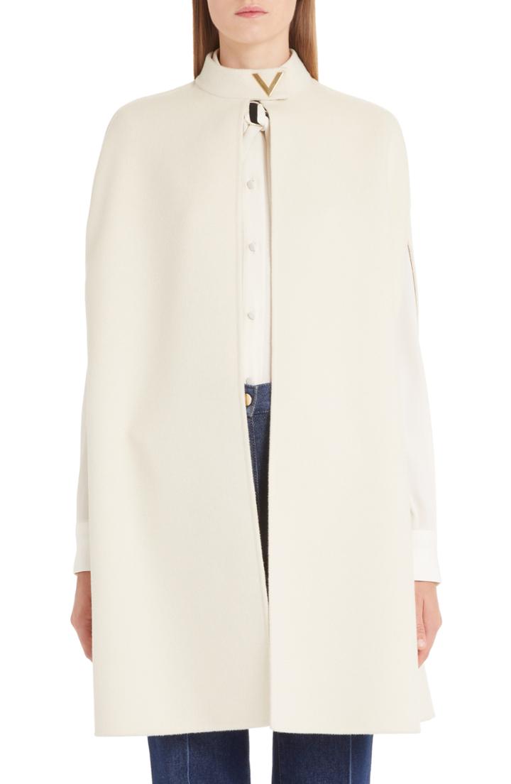 Women's Valentino V-detail Double Face Wool & Angora Cape - White