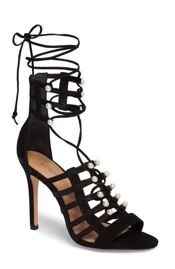 Women's Schutz Cavala Embellished Cage Sandal M - Black