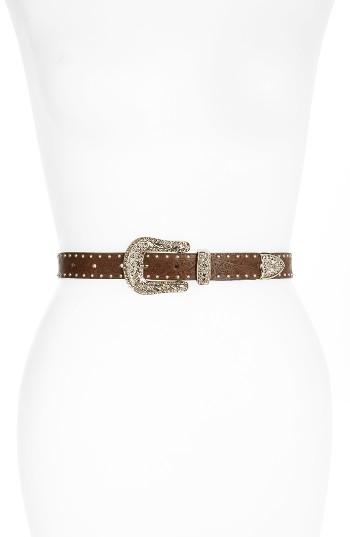 Women's Treasure & Bond Studded Leather Belt - Brown Stone