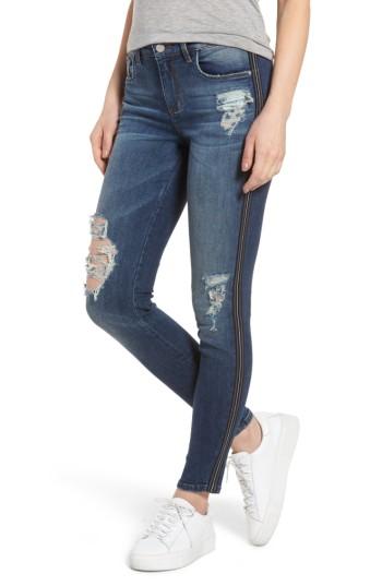 Women's Bp. Tuxedo Stripe Ripped Skinny Jeans - Blue