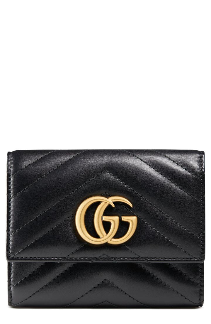 Women's Gucci Medium Marmont 2.0 Leather Bifold Wallet - Black